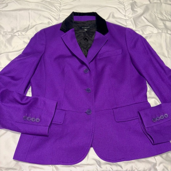 Talbots Wool purple black velvet collar blazer jacket size 8 - Picture 1 of 9